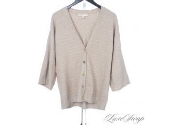 NEAR MINT VIRTUALLY UNWORN MICHAEL KORS OATMEAL RIBBED OVERSIZED CARDIGAN WITH GOLD BUTTONS