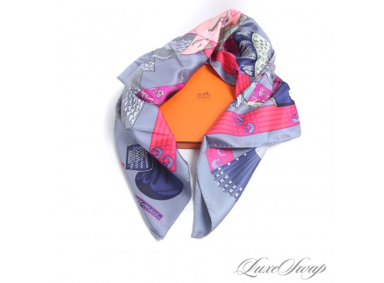 #4 WITH ORIGINAL BOX! AUTHENTIC HERMES MADE IN FRANCE 'KIMONOS ET INROS' UN-PRESSED ROLLED HEM SILK SCARF