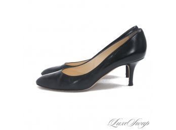 EVERY FASHIONISTA NEEDS! JIMMY CHOO MADE IN ITALY BLACK KID LEATHER MID HEEL PUMPS SHOES 38 / 8