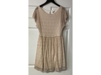 GREAT HIPPIE VIBES!!! WOMENS WESTON WEAR MADE IN SAN FRANCISCO CREAM PINK HONEYCOMB KNIT DRESS SIZE L