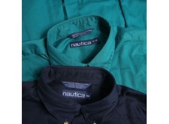 LOT OF 2 BRAND NEW WITH TAGS DEADSTOCK NAUTICA MENS NAVY BLUE AND JADE GREEN BUTTON DOWN SHIRTS M