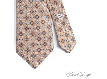 #2 NEAR MINT GIVENCHY PARIS MADE IN ITALY MENS SILK TIE IN THICK WOVEN SATIN AND FLORET QUATREFOIL MOSAICS
