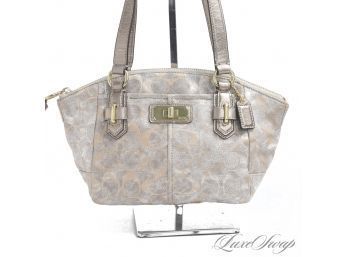 #7 SUMMER DINNER PERFECT COACH GOLD WASHED SILVER CHAMPAGNE COATED CANVAS MONOGRAM SMALL BAG
