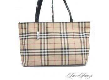 THE ONE EVERYONE WANTS! X-LARGE AUTHENTIC BURBERRY 17' COATED CANVAS TARTAN NOVACHECK TOTE BAG
