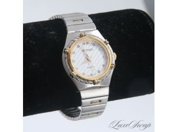 VINTAGE SEIKO TWO TONE LADIES WATCH IN STAINLESS STEEL AND YELLOW GOLD TONE WITH STRIPED DIAMOND MARKER DIAL