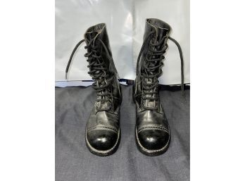 THESE ARE HEAVY!!! MENS VINTAGE CORCORAN USA MADE BLACK LACE-UP MILITARY JUMP BOOTS SIZE 9 1/2 D