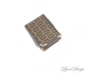 MINT MINT MINT VINTAGE 1990S / EARLY 2000S FENDI LAMINATED MONOGRAM SLIM WALLET WITH GOLD PENCIL!