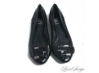 EVERYONE WANTS! AUTHENTIC BURBERRY MADE IN ITALY BLACK PATENT LEATHER QUILTED BUCKLE BALLET FLATS 35.5 / 5.5