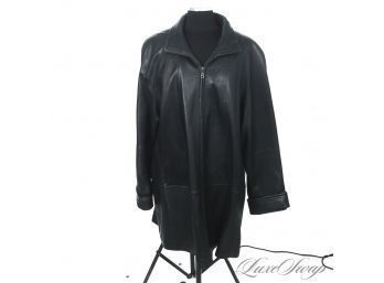 BUTTERY BABY! TIBOR SOLID BLACK NAPPA LEATHER UNSTRUCTURED 3/4 LONG COAT