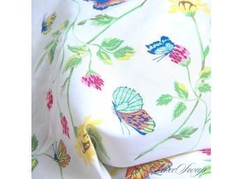 VERY EXPENSIVE D. PORTHAULT MADE IN FRANCE WHITE ALLOVER GARDEN FLORAL BUTTERFLY TOP SHEET KING SIZE