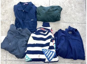 SOME OF THESE ARE CRAZY EXPENSIVE!! MENS SWEATER & SHIRT LOT EIDOS, JOHN SMEDLEY, VINEYARD VINES SIZE S-XL