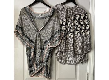 LOOK AT THESE PRINTS!! WOMENS LOT OF 2  MOSIAC AND FLORAL PRINT BOHEMIAN BLOUSES ECHO & CLEOBELLA SIZE S