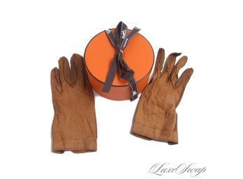 EXTRAORDINARY AND RARE VINTAGE HERMES MADE IN FRANCE PAPER THIN KID LEATHER UNLINED ULTRALIGHT GLOVES 6.5