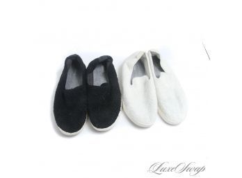 PERFECT SUNDAY SHOES! LOT OF 2 MENS ALLBIRDS MODERN & GREAT SHAPE BLACK AND WHITE MERINO WOOL SHERPA SHOES 11