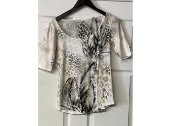 JUST IN TIME FOR SUMMER!! WOMENS CACHE MADE IN USA SCOOPNECK ANIMAL PRINT TROPICAL FAUNA T-SHIRT XS