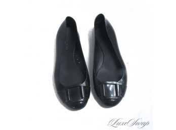 SUMMER SHOWERS! AUTHENTIC JIMMY CHOO BLACK UNLINED RUBBER BUCKLE FRONT RAIN READY BALLET FLAT SHOES 38