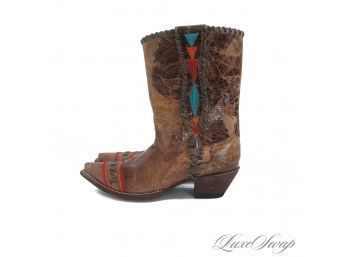FRICKIN AWESOME BRAND NEW WITHOUT BOX WOMENS JOHNNY RINGO BROWN DISTRESSED LEATHER COWBOY BOOTS 7.5
