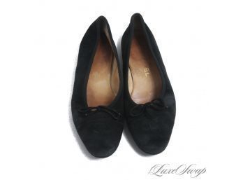 THE ONES EVERYONE WANTS! AUTHENTIC CHANEL MADE IN ITALY BLACK SUEDE CAPTOE BALLET FLAT SHOES 39.5 / 9.5