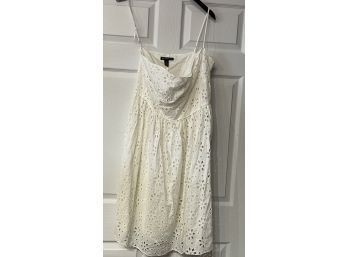 SUMMER CHIC!! WOMENS INC PURE COTTON WHITE FLORAL EYELET LACE DRESS SIZE L