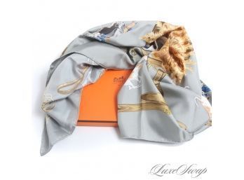 #5 WITH ORIGINAL BOX! AUTHENTIC HERMES MADE IN FRANCE 'LE BIEN ALLER' UN-PRESSED ROLLED HEM SILK SCARF