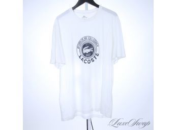 LOVE THIS LOGO! RECENT MENS LACOSTE 'ATTENTION AU CROCODILE' WHITE STAMP LOGO TEE SHIRT 8