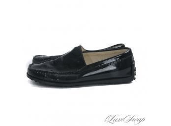 ALL TIME CLASSICS! TODS MADE IN ITALY BLACK PATENT LEATHER GOMMINI SOLE WOMENS DRIVING SHOES 4