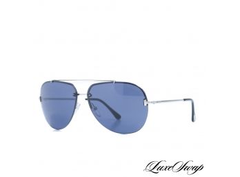 AUTHENTIC (AND AWESOME) TOM FORD MADE IN ITALY TF-584 BRAD 02 SILVER BLUE LENS AVIATOR SUNGLASSES