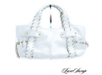 ADORBS! AUTHENTIC KOOBA WHITE LEATHER AND GOLD WHIPSTITCH TRIM TOTE BAG