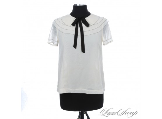 #1 LIKE NEW AND PREPPY PERFECT TED BAKER IVORY CRINOLIN BLACK TRIMMED BLACK BOW SHIRT 1