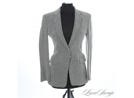 #2 EMPORIO ARMANI MADE IN ITALY WOMENS BLACK AND CREAM CUBED GRID FAUX TWEED FITTED BLAZER JACKET 40