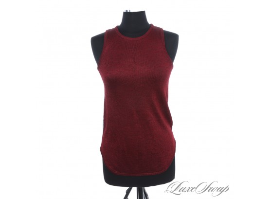 NEAR MINT AND GORGEOUS TIBI NEW YORK SPLIT GARNET RED AND HEATHER GREY BACK SHIMMER SLEEVELESS KNIT TOP XS