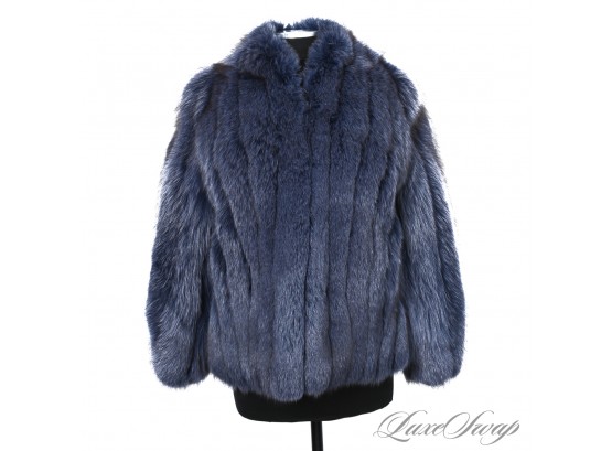 NEAR MINT AND MODERN AND A TOTAL SMOKESHOW! ANONYMOUS RICH OCEAN BLUE GENUINE FUR CHUBBY COAT