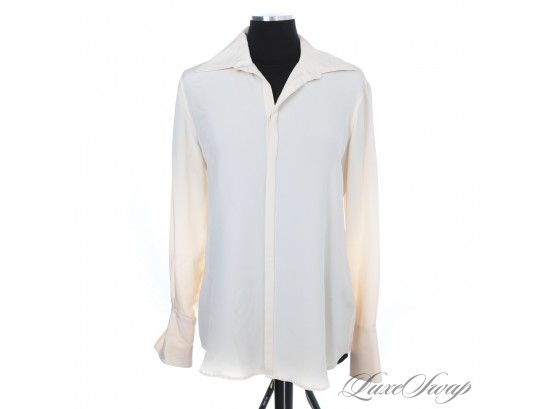 BRAND NEW WITH TAGS $398 WOMENS RALPH LAUREN BLACK LABEL 100 PERCENT PURE SILK IVORY CREPE SHIRT - STUNNING 14