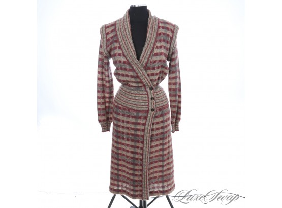 THIS IS A MASTERPIECE : VINTAGE TOP TIER MISSONI MADE IN ITALY MOHAIR BLEND WINE MOCHA CHECKED CARDIGAN COAT S