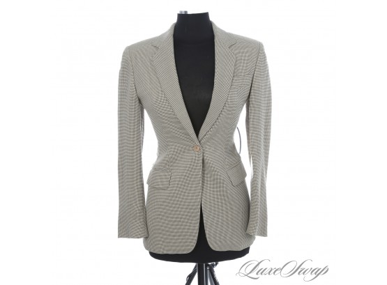 #1 EMPORIO ARMANI MADE IN ITALY WOMENS ECRU AND BLACK CHECKERED FAUX TWEED FITTED BLAZER JACKET WOOL BLEND 38