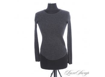 THEY ARE KNOWN FOR THEIR KNITS! IRO 'SERENA' PURE WOOL CHARCOAL GREY RIBBED SCALLOPED HEM SWEATER S