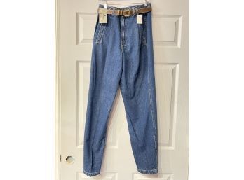 #4 BRAND NEW WITH TAGS DEADSTOCK VINTAGE 80S LIZWEAR BELTED HIGH WAIST BLUE JEANS SIZE 12