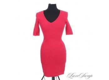 NEAR MINT AND MODERN REISS CORAL HOT PINK MAGENTA STRETCH KNIT LACE EFFECT SHORT SLEEVE DRESS 4