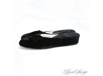 DEADSTOCK VINTAGE BRAND NEW NEVER USED FEATHER MOCS MADE IN USA BLACK CRUSHED VELVET WEDGE SHOES L / 8-8.5