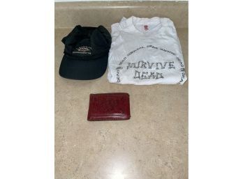YOU WENT ALL IN AND LOST : FUN LOT OF EMPTY WALLET, POKER HAT, & VINTAGE GRATEFUL DEAD T-SHIRT