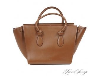 THE ONE EVERYONE WANTS! CELINE PARIS LUGGAGE BROWN LEATHER SATCHEL BAG WITH ROSE PINK LINING