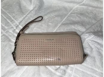 #15 RECENT COACH NUDE NATURAL LEATHER MESH PERFORATED DOUBLE ZIP CLUTCH WALLET