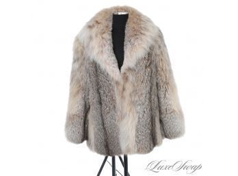 WELCOME TO FALL Y'ALL : A NEAR MINT INSANE BEN-RIC CREAM STREAKED GENUINE FUR FOX TRIMMED CHUBBY SHORT COAT