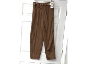 #1 COMPLETE WITH THE BELT!!  WOMENS DEADSTOCK NWT VINTAGE LIZWEAR RANCHWEAR BELTED PLEATED BROWN PANTS SIZE 14
