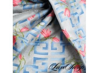 LIKE NEW GIVENCHY PARIS MADE IN ITALY PURE SILK GREEK KEY ROSES SMALL SCARF WOW