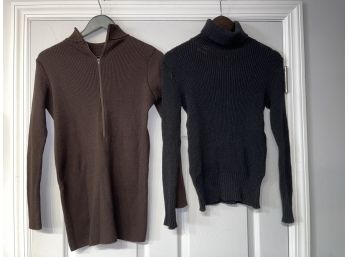 ALL KNITTED UP!! LOT OF 2 WOMENS RIBBED KNIT SWEATERS INCLUDES ANNE KLEIN MADE IN ITALY(!!) CHARCOAL AND BROWN