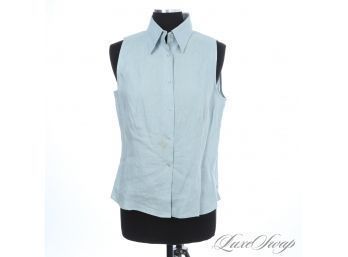 THIS COLOR! ARMANI COLLEZIONI MADE IN ITALY PURE LINEN AQUAMARINE SEAGLASS SLEEVELESS BUTTON DOWN SHIRT 14