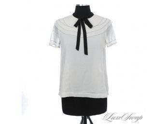 #1 LIKE NEW AND PREPPY PERFECT TED BAKER IVORY CRINOLIN BLACK TRIMMED BLACK BOW SHIRT 1