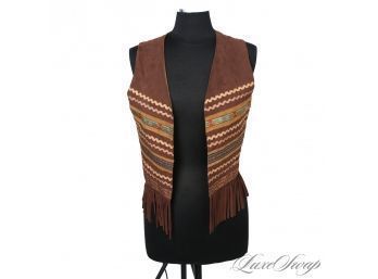 YES PLEASE SOUTHWEST VIBES! NEAR MINT ET VOUS 100 PERCENT LEATHER AND SILK INDIAN FRINGED EMBROIDERED VEST S