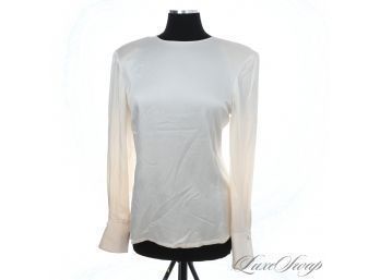 BRAND NEW WITH TAGS $168 DANA BUCHMAN IVORY CREPE BACK SATIN PURE SILK DINNER PARTY SHIRT 14